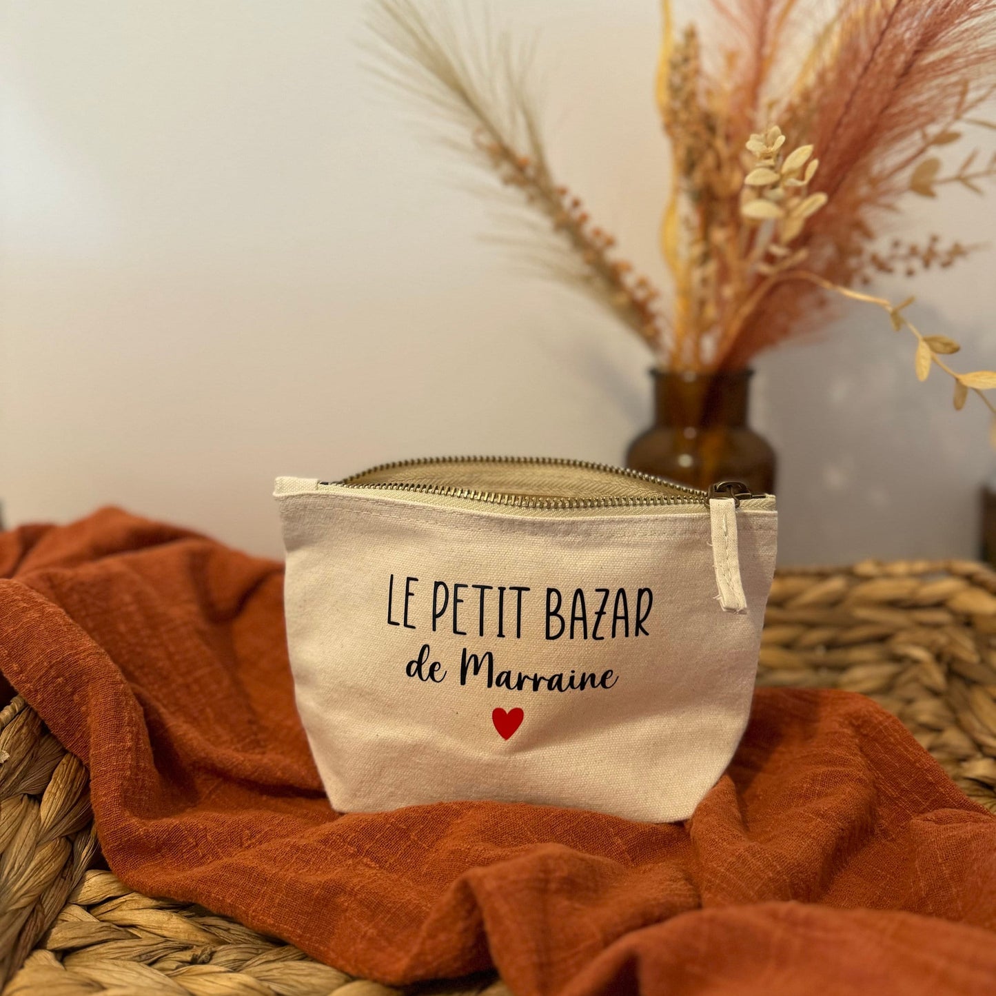 Trousse personnalisée marraine, cadeau marraine, pochette "Le petit bazar de Marraine"