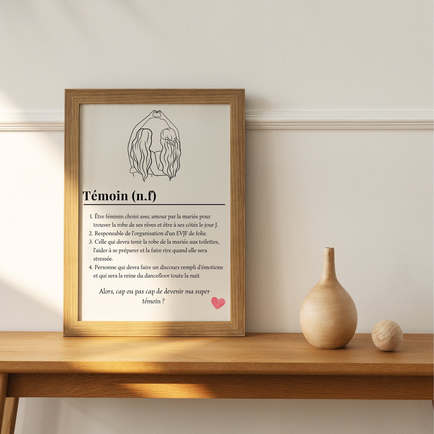 Affiche définition témoin personnalisable, demande témoin de mariage
