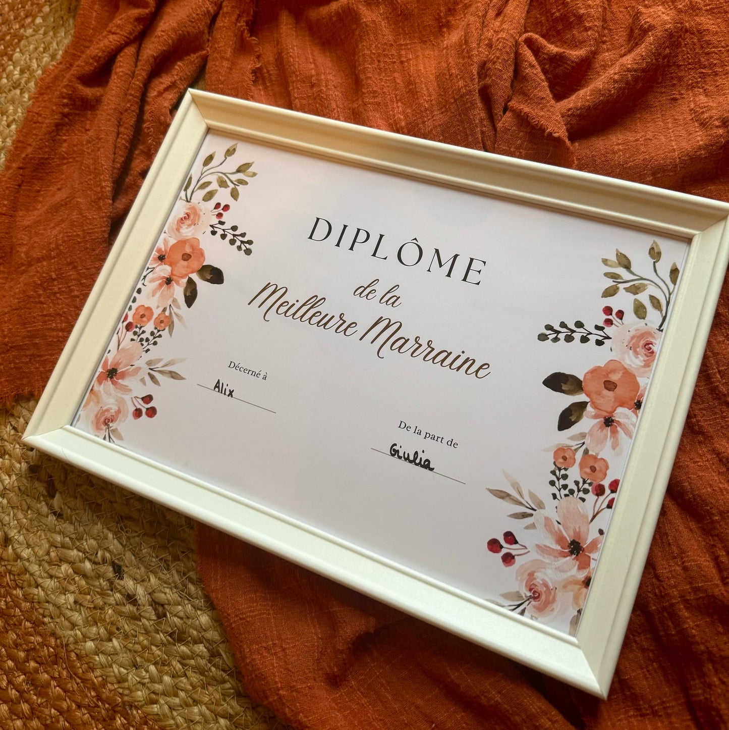 Diplôme de la Meilleure Marraine - Cadeau Marraine Personnalisé