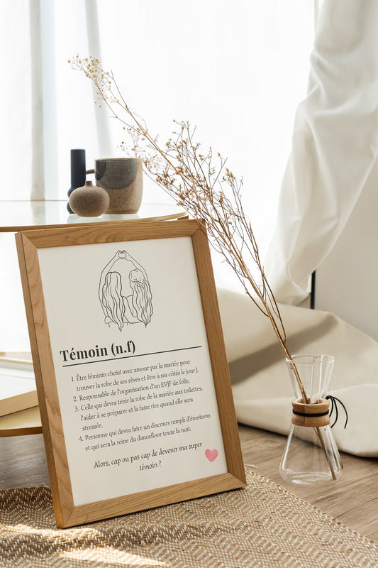 Affiche définition témoin personnalisable, demande témoin de mariage
