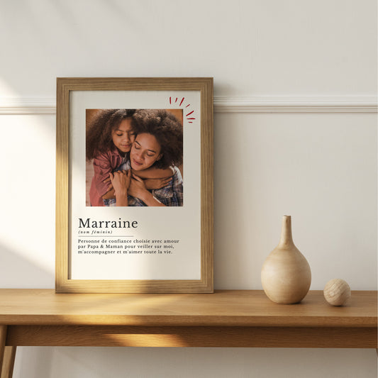 Affiche définition marraine personnalisée avec photo - cadeau marraine personnalisé