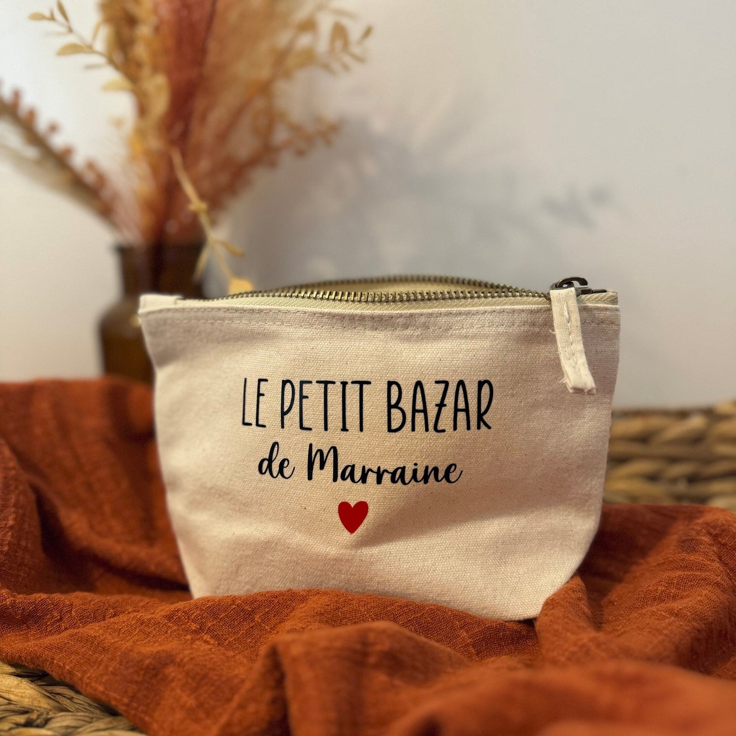 Trousse personnalisée marraine, cadeau marraine, pochette "Le petit bazar de Marraine"