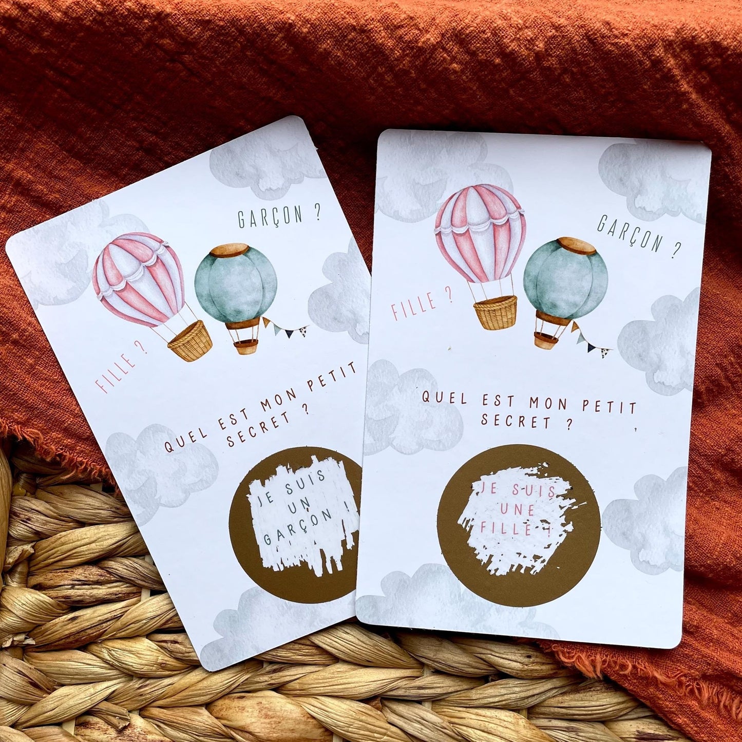 Carte à gratter révélation sexe bébé - carte à gratter gender reveal bébé - idée originale annonce garçon ou fille