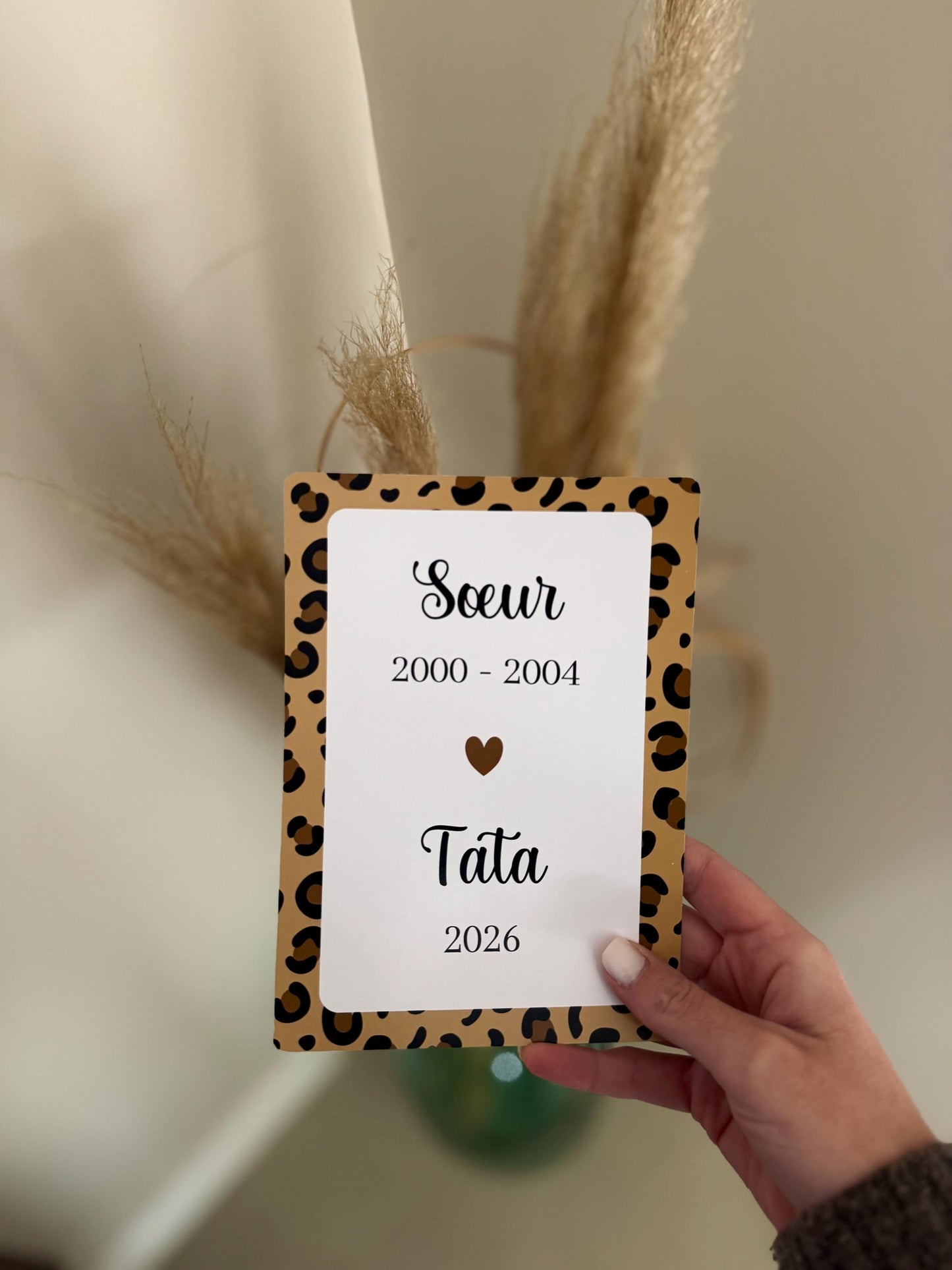 Carte annonce grossesse tata léopard, cadeau tata personnalisé