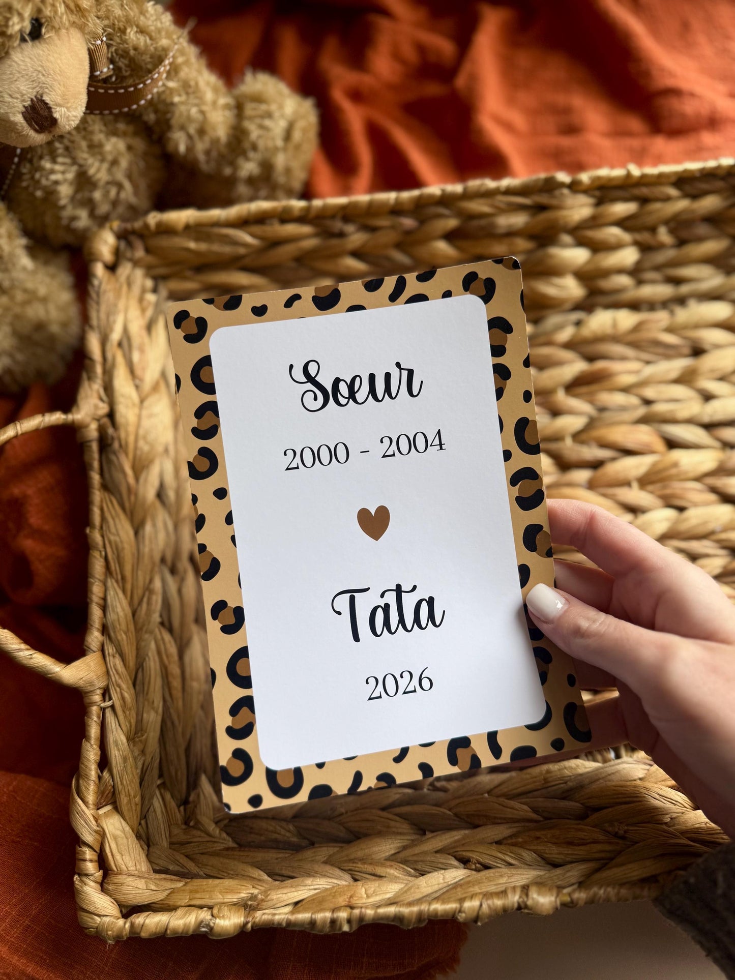 Carte annonce grossesse tata léopard, cadeau tata personnalisé