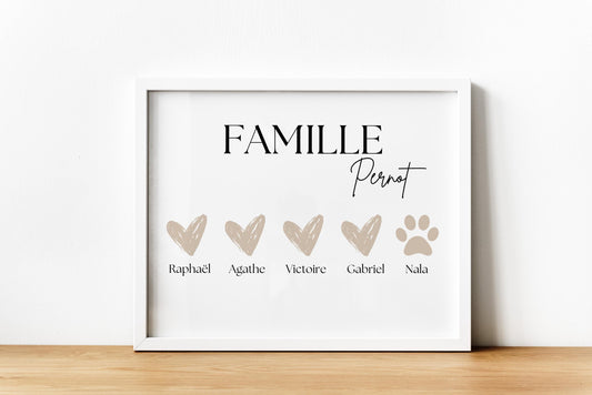 Affiche Famille Personnalisée avec Prénoms et Animaux