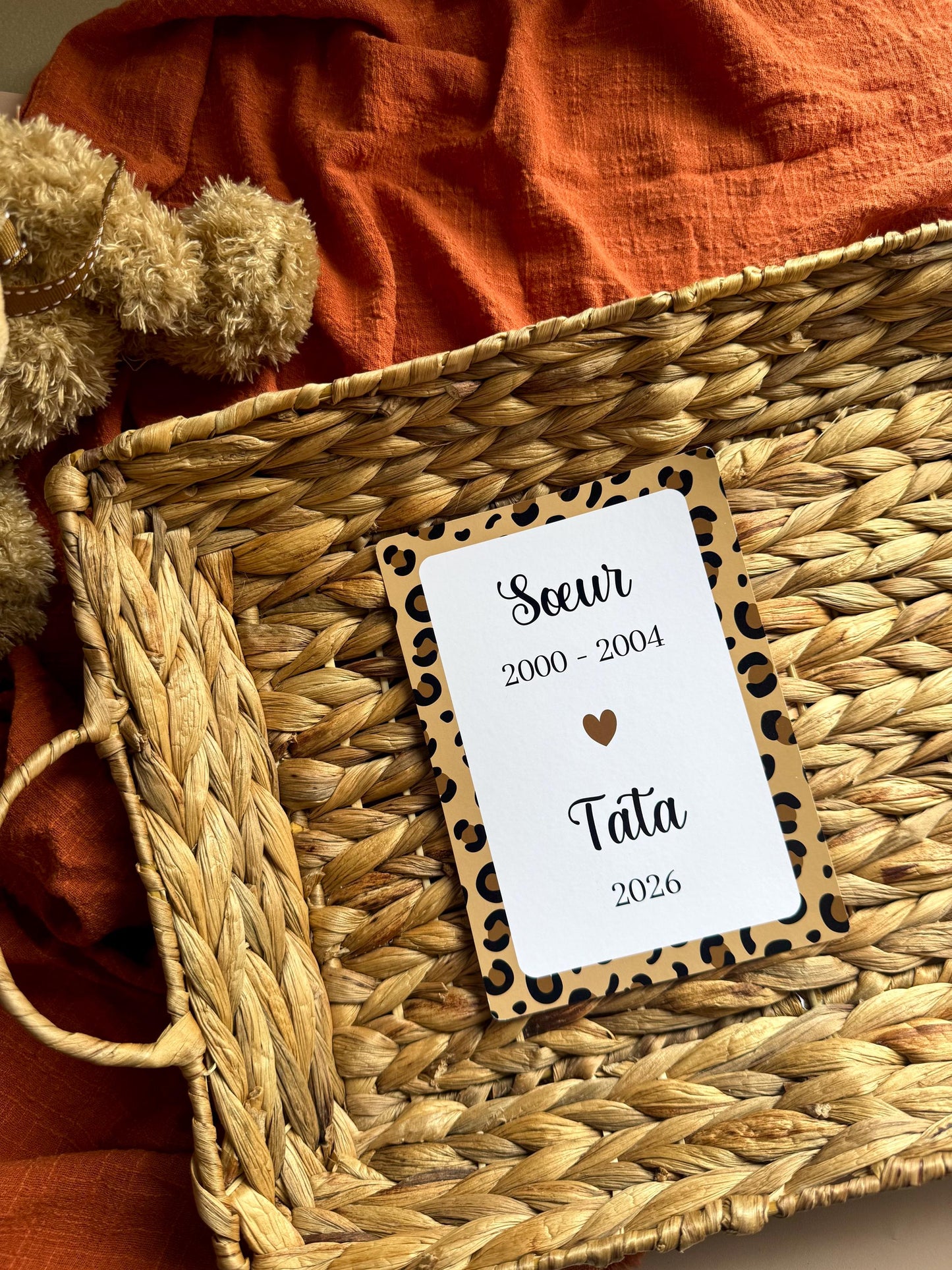 Carte annonce grossesse tata léopard, cadeau tata personnalisé
