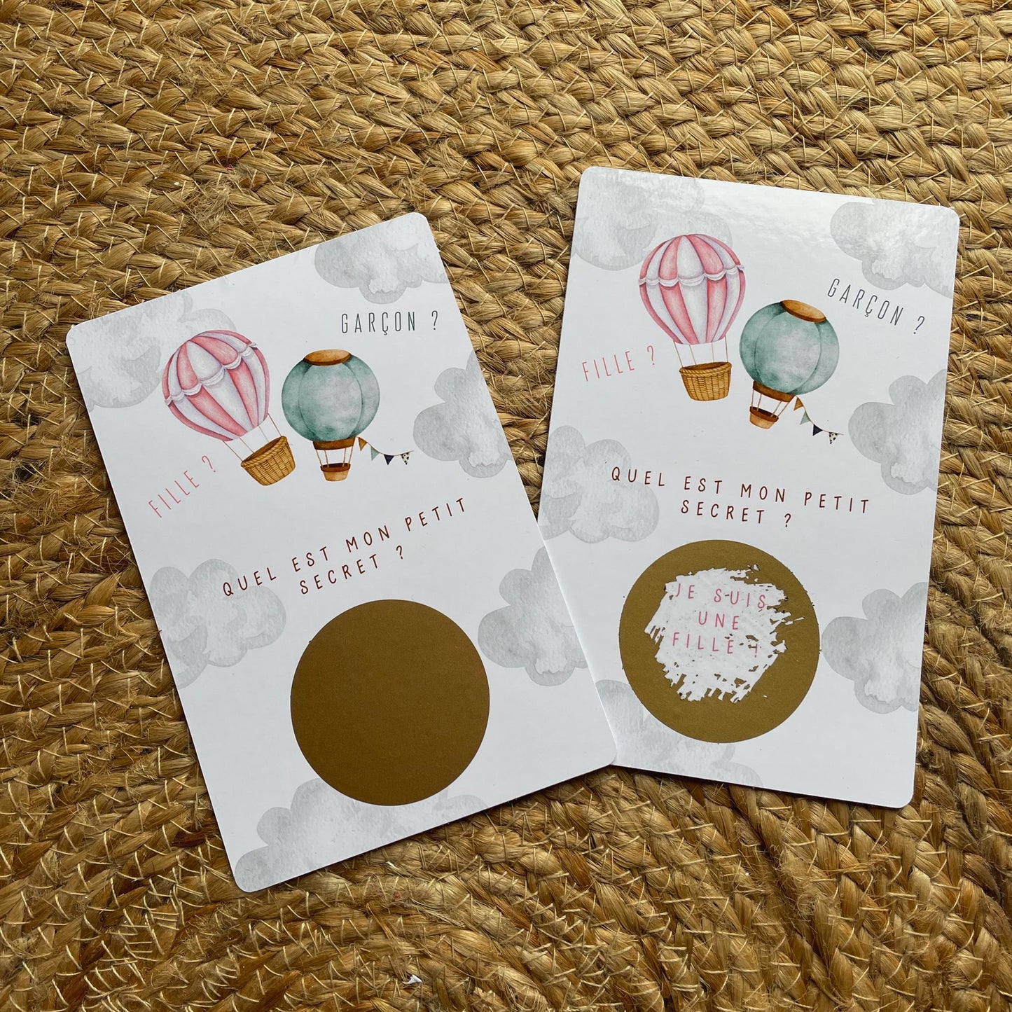 Carte à gratter révélation sexe bébé - carte à gratter gender reveal bébé - idée originale annonce garçon ou fille