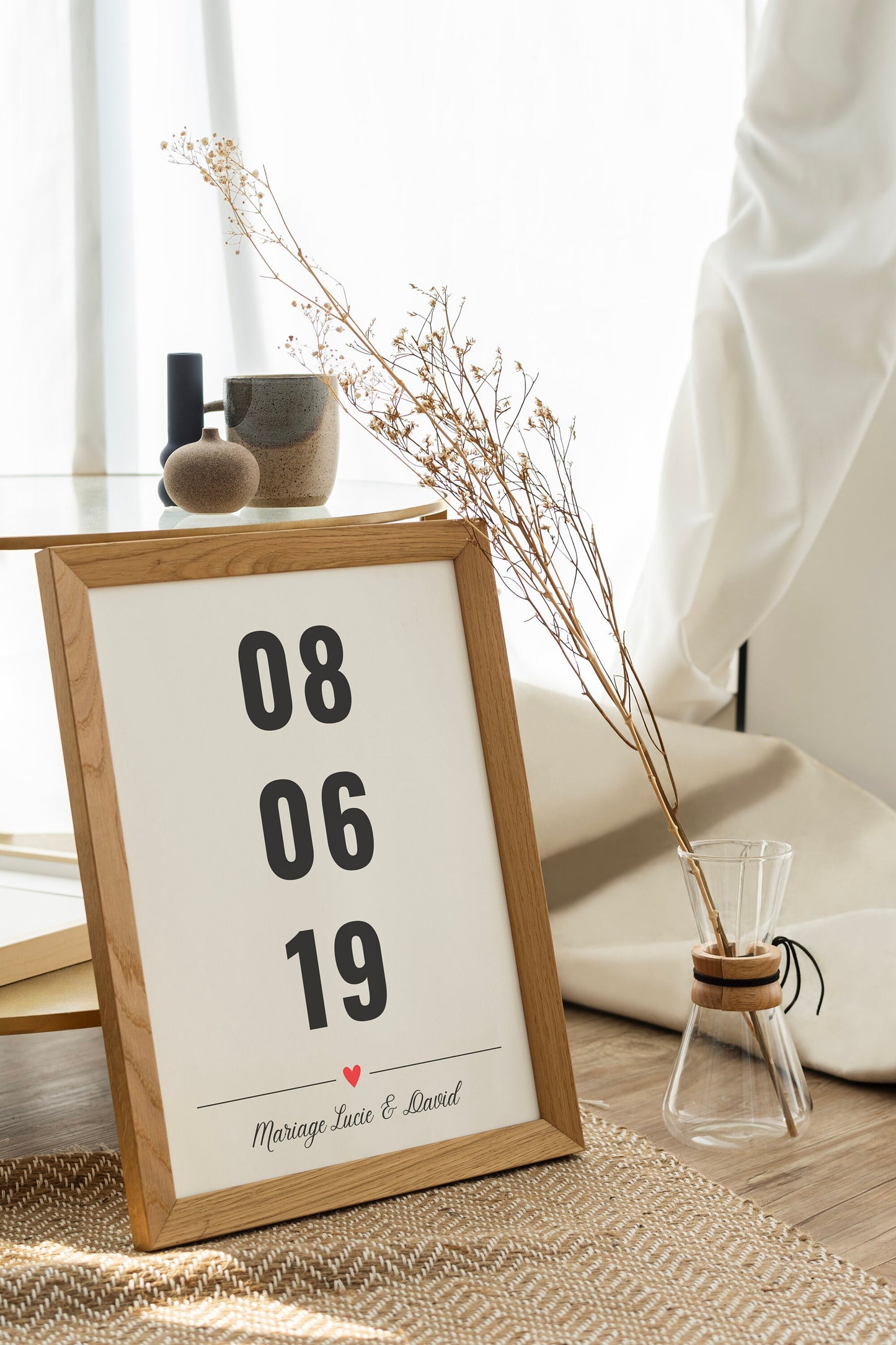 Affiche personnalisée date importante couple, naissance, mariage