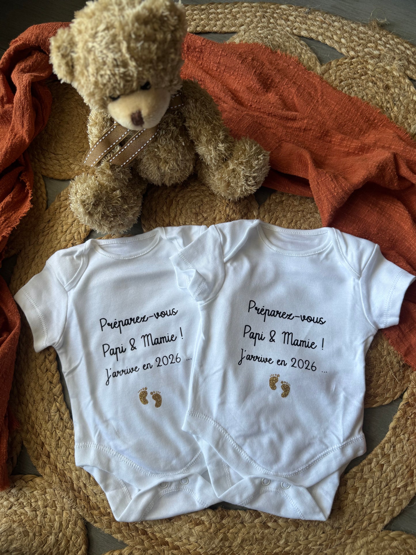 Body bébé personnalisé annonce grands-parents, annonce grossesse papi et mamie