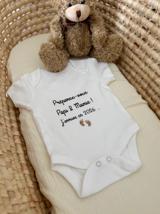 Body bébé personnalisé annonce grands-parents, annonce grossesse papi et mamie