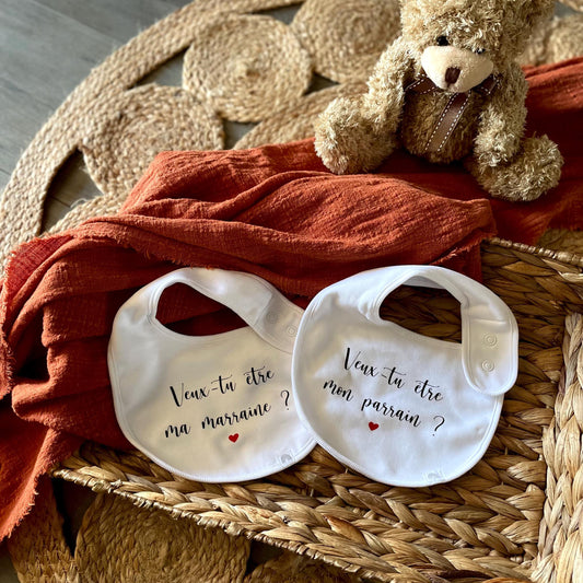Bavoir personnalisé "Veux-tu être mon parrain ?" ou "Veux-tu être ma marraine ?" – Demande parrain/marraine – Cadeau marraine/parrain