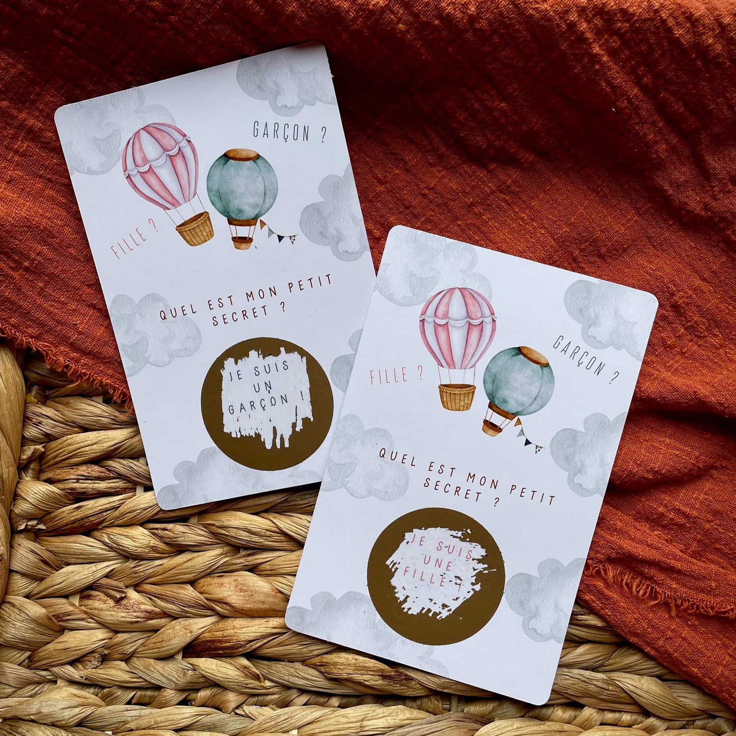 Carte à gratter révélation sexe bébé - carte à gratter gender reveal bébé - idée originale annonce garçon ou fille