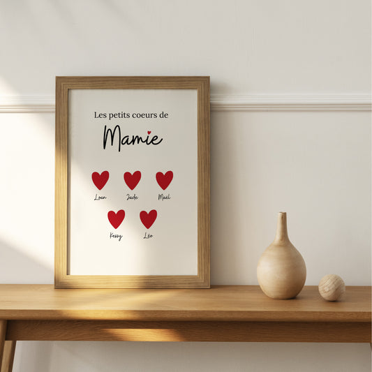Affiche personnalisée "les petits coeurs de mamie", cadeau mamie, fête des grands-mères