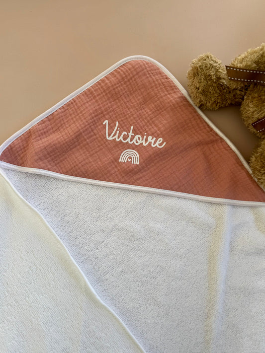 Cape de bain bébé personnalisée - Sortie de bain bébé en gaze de coton