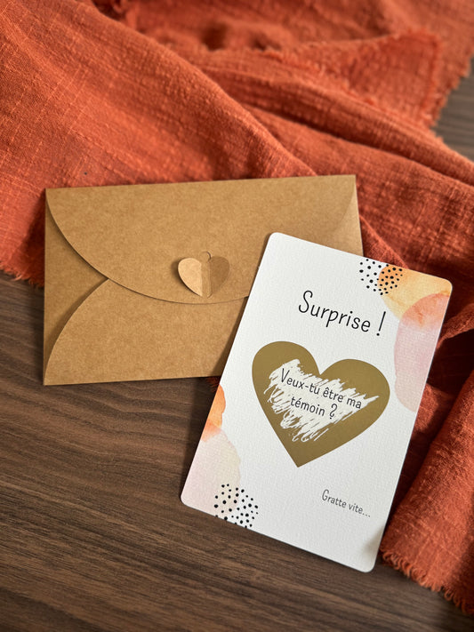 Carte à gratter demande témoin mariage  "veux-tu être ma témoin ?"