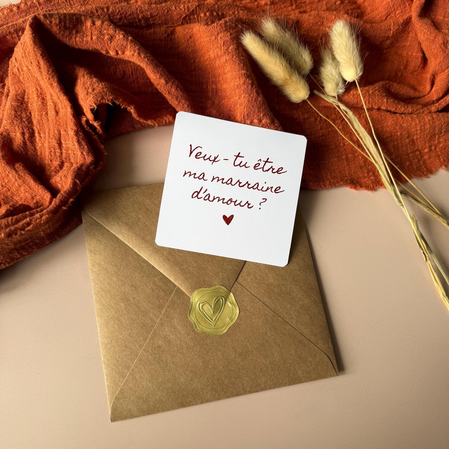 carte demande marraine veux-tu être ma marraine d'amour avec enveloppe carrée