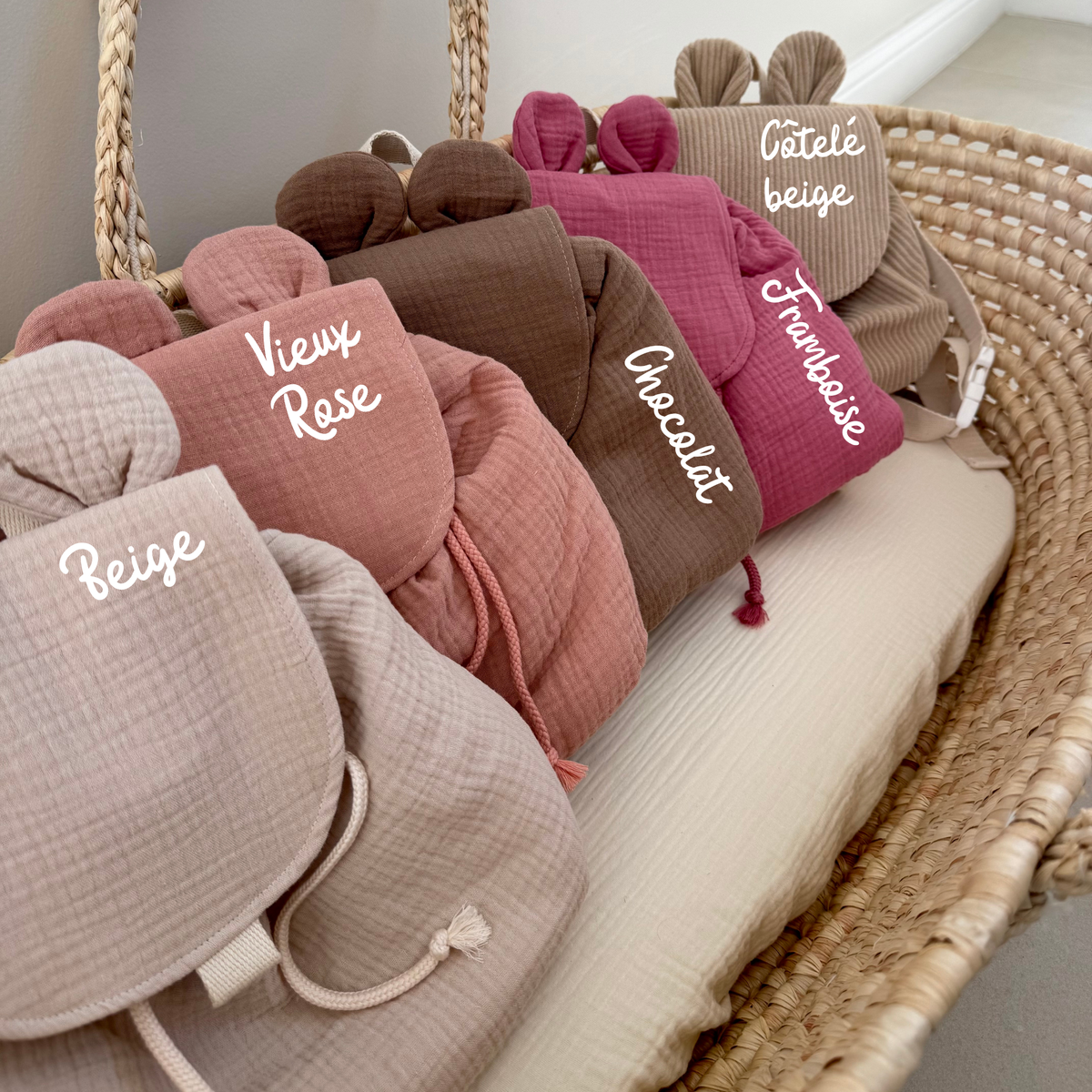 Sac à dos enfant personnalisé en gaze de coton - Sac à dos maternelle - Sac à dos crèche / nounou