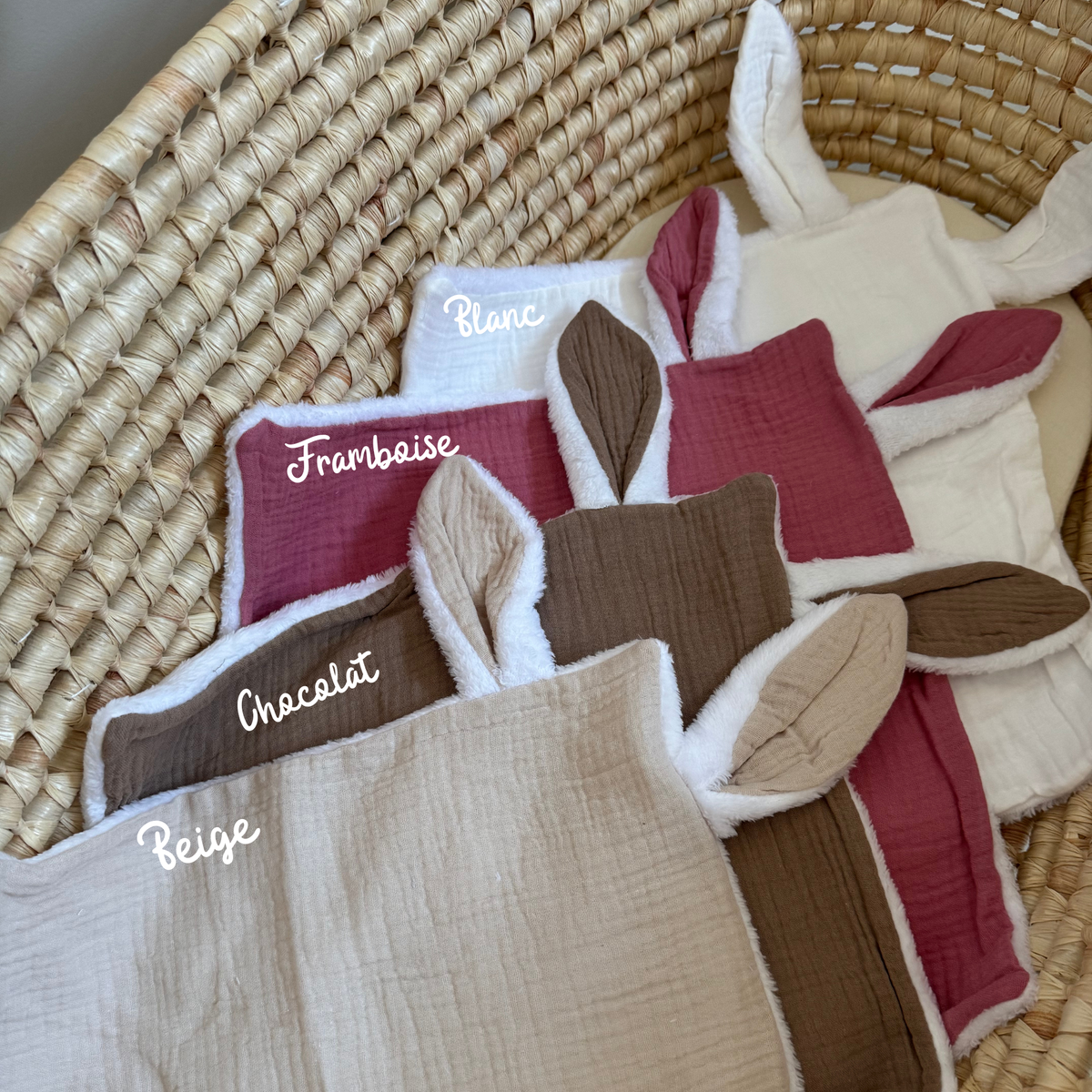 Doudou bébé personnalisé - Doudou plat gaze de coton - Cadeau naissance - Doudou personnalisable
