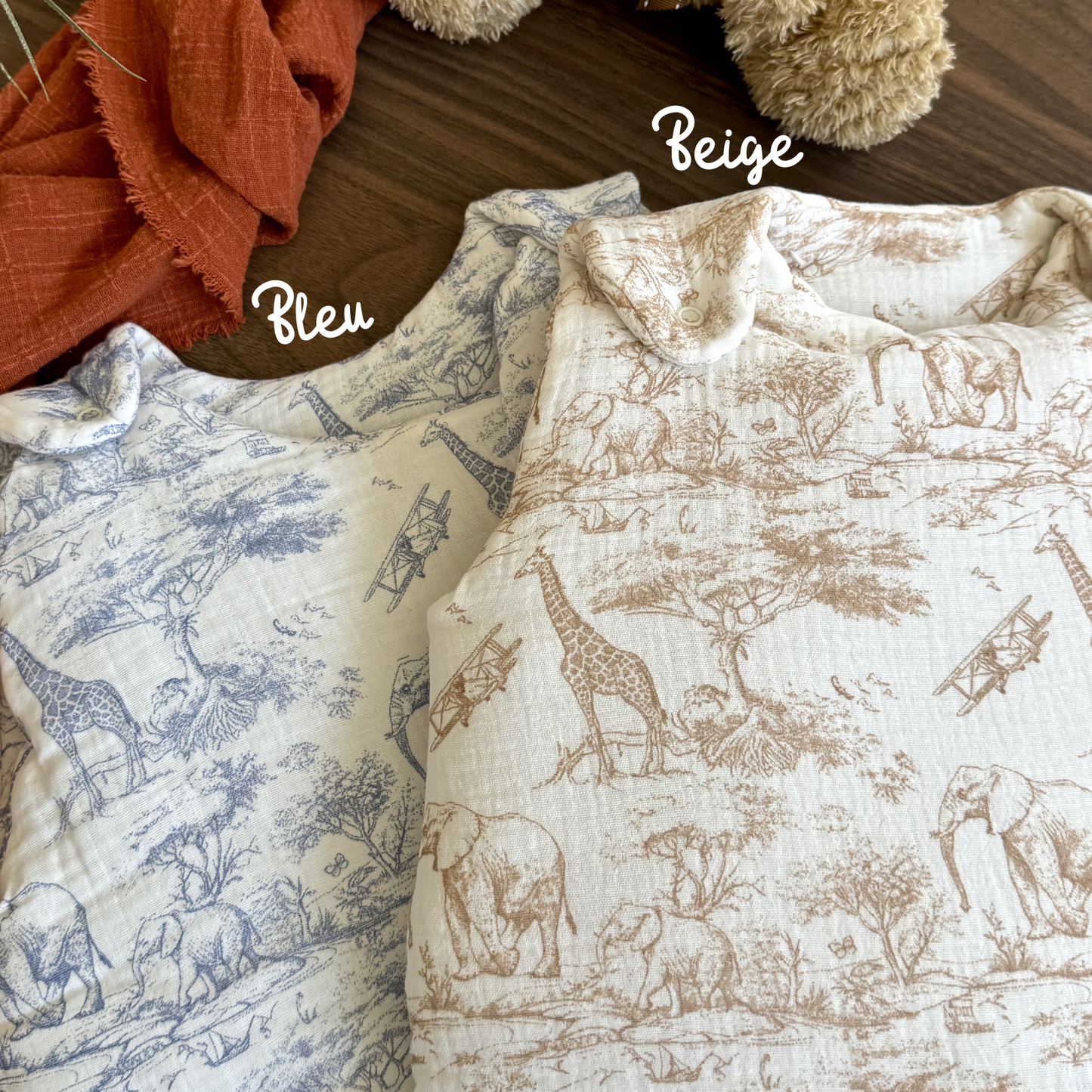 Gigoteuse Bébé Personnalisée en Gaze de Coton Safari beige - Gigoteuse personnalisable prénom bébé