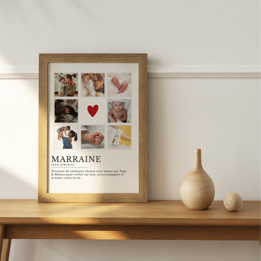 Affiche personnalisée marraine, cadeau baptême marraine, cadeau marraine