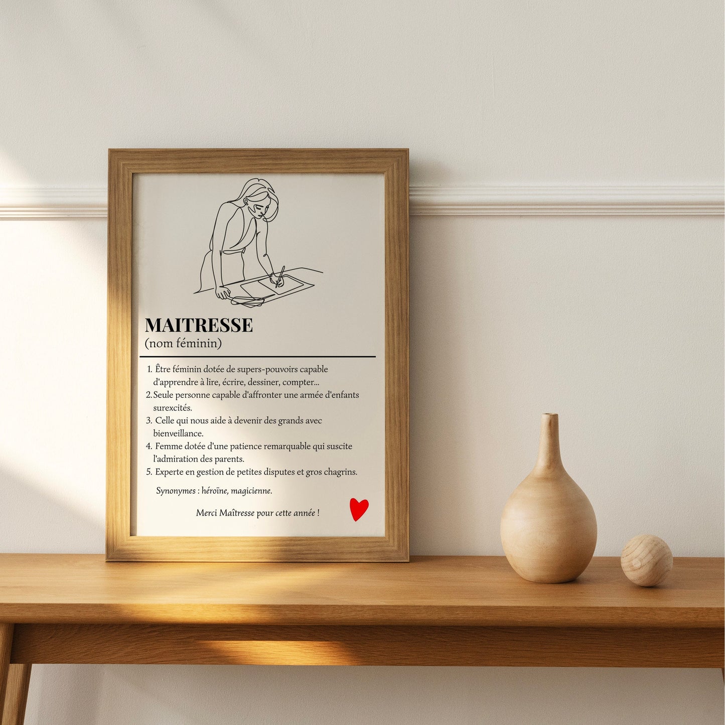 Affiche personnalisée définition maitresse, cadeau fin d'année maitresse