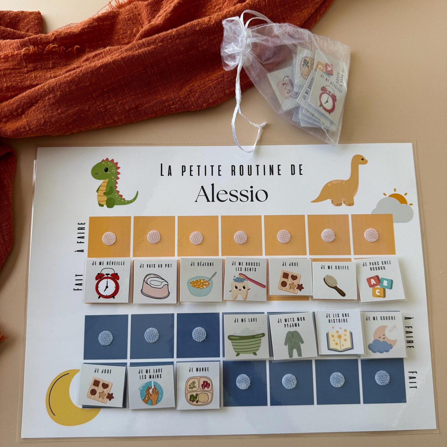 Tableau de routine enfant personnalisé - Routine quotidienne enfant - Routine montessori matin et soir - Autonomie enfant