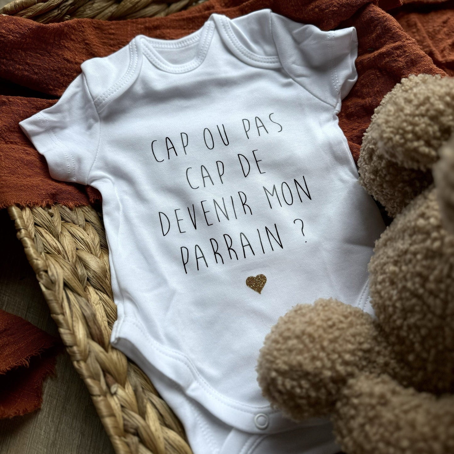 Body bébé personnalisé demande parrain "cap ou pas cap de devenir mon parrain?"
