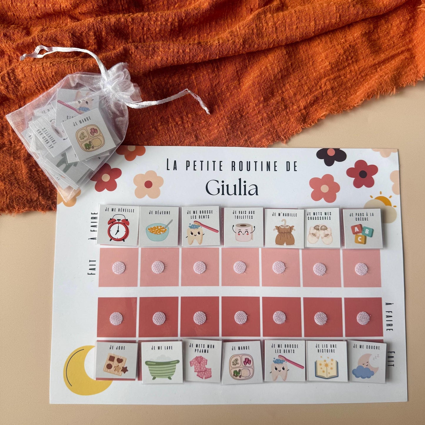 Tableau de routine enfant personnalisé - Routine quotidienne enfant - Routine montessori matin et soir - Autonomie enfant