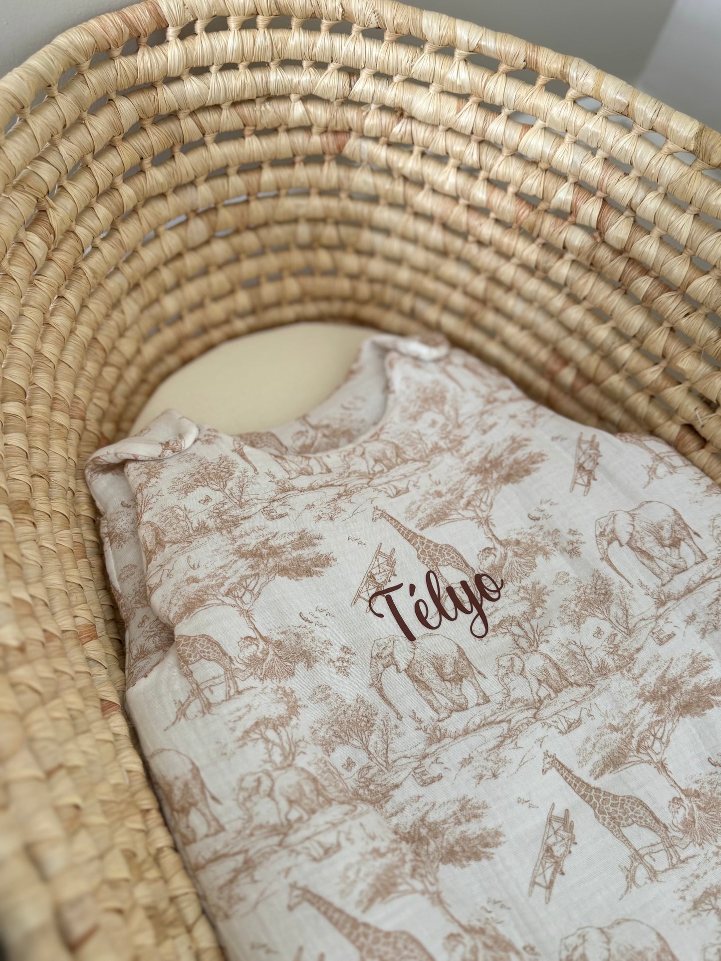 Gigoteuse Bébé Personnalisée en Gaze de Coton Safari beige - Gigoteuse personnalisable prénom bébé