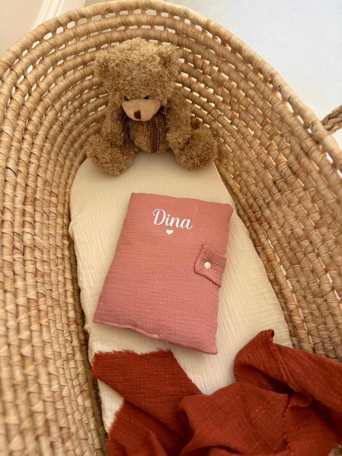 Protège carnet de santé personnalisé en double gaze de coton, cadeau naissance