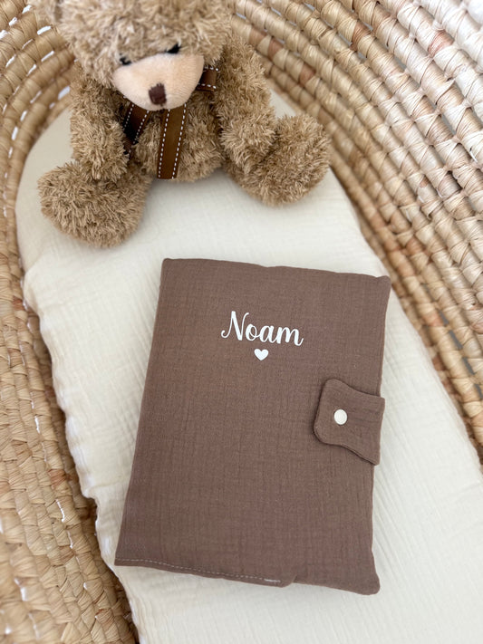 Protège carnet de santé personnalisé en double gaze de coton, cadeau naissance
