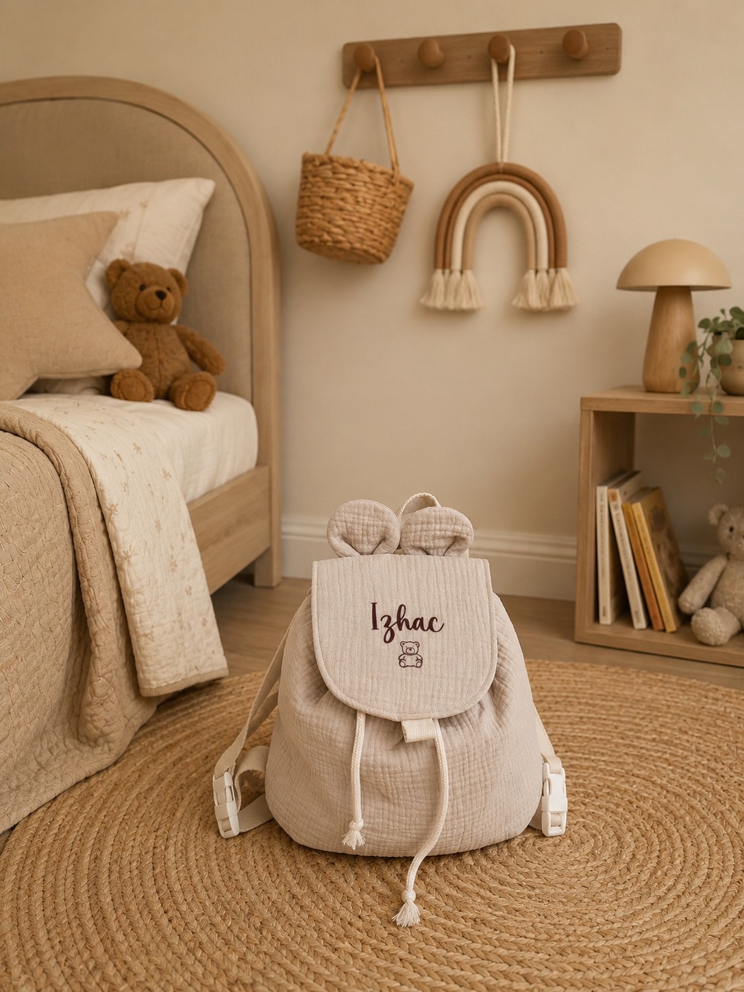Sac à dos enfant personnalisé en gaze de coton - Sac à dos maternelle - Sac à dos crèche / nounou