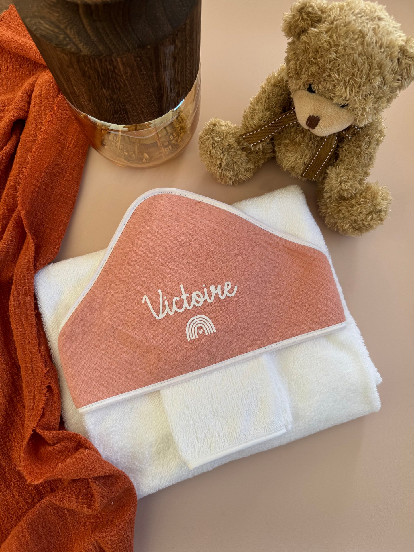 Cape de bain bébé personnalisée - Sortie de bain bébé en gaze de coton