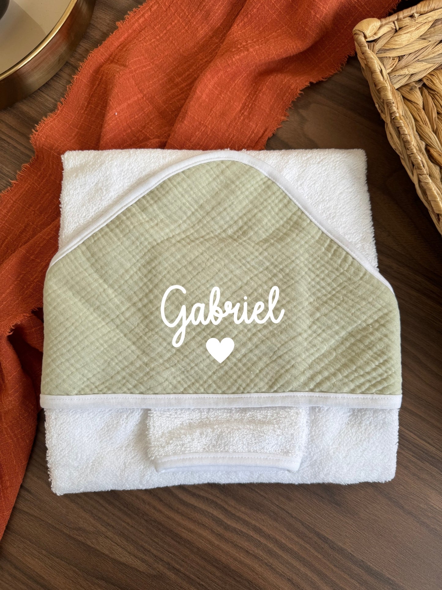 Cape de bain bébé personnalisée - Sortie de bain bébé en gaze de coton